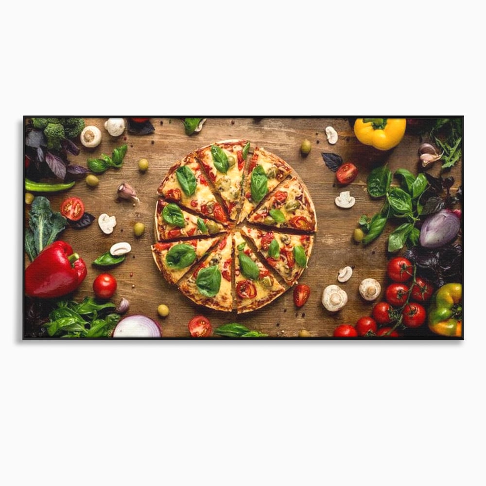 Tablou canvas cu tablou canvas cu pizza si legume, in rama de aluminiu negru